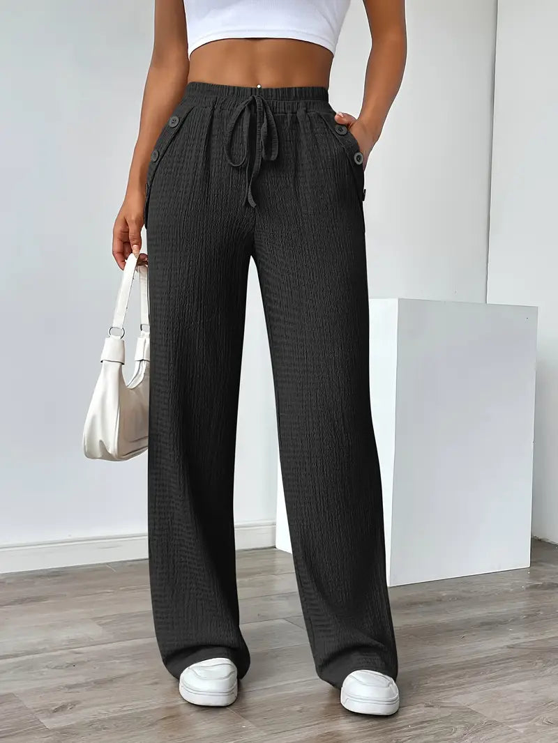 Dames Zomerbroek – Hoge Taille, Rechte Pijpen & Steekzakken