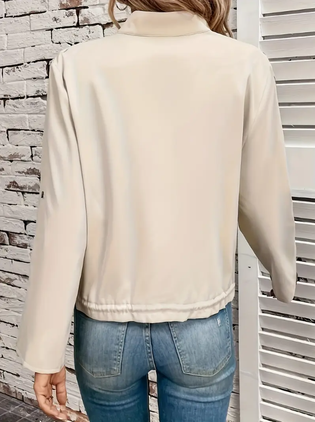 Dames jasje met opstaande kraag en trekkoord – beige