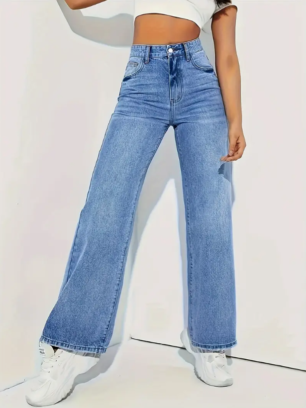 Dames jeans met rechte pijpen en hoge taille – blauw
