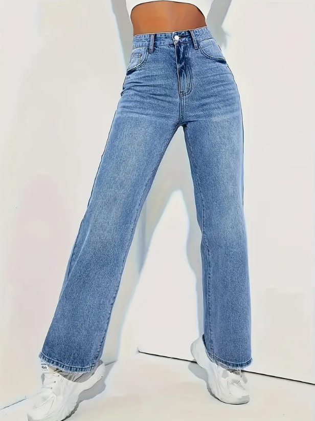Dames jeans met rechte pijpen en hoge taille – blauw