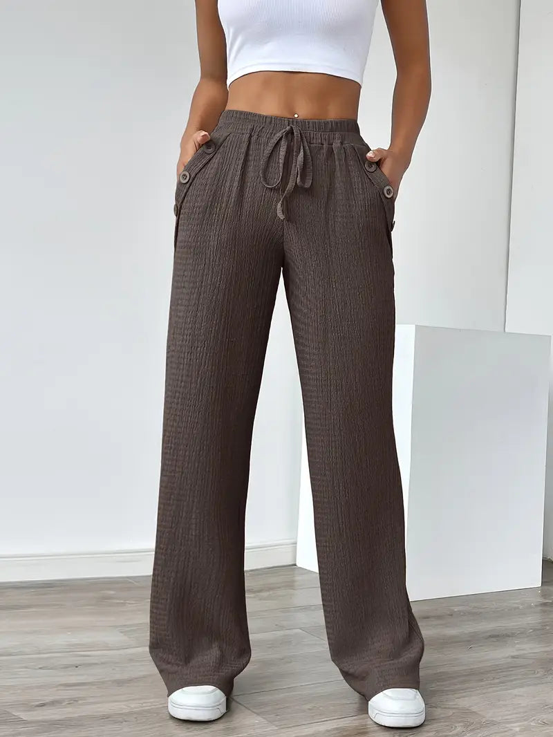 Dames Zomerbroek – Hoge Taille, Rechte Pijpen & Steekzakken