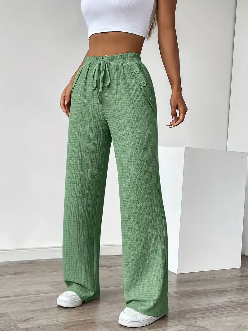 Dames Zomerbroek – Hoge Taille, Rechte Pijpen & Steekzakken