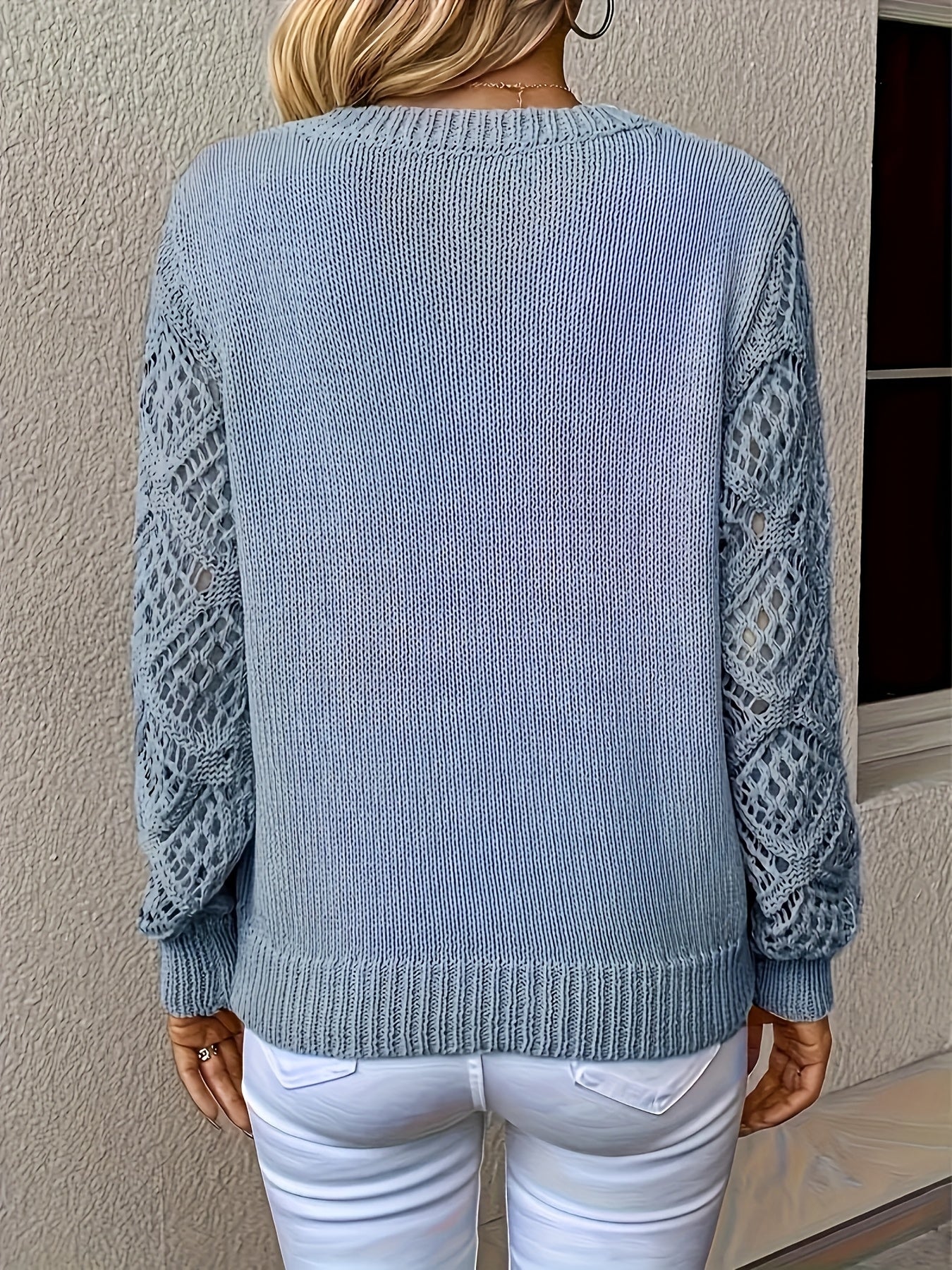 Gebreide Damestrui – V-hals, Hollow-out & Lange Mouwen