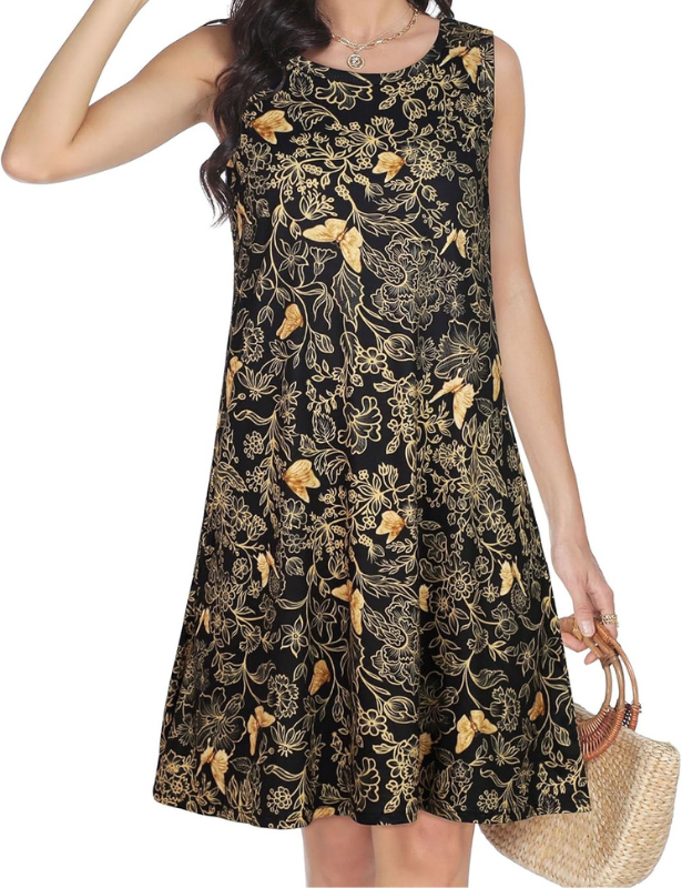 Dames Zomerjurk - Mouwloze Bloemenjurk - Losse Pasvorm met Zak