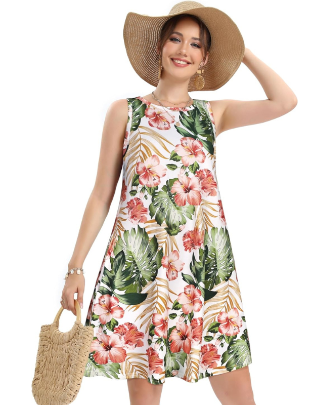 Dames Zomerjurk - Mouwloze Bloemenjurk - Losse Pasvorm met Zak