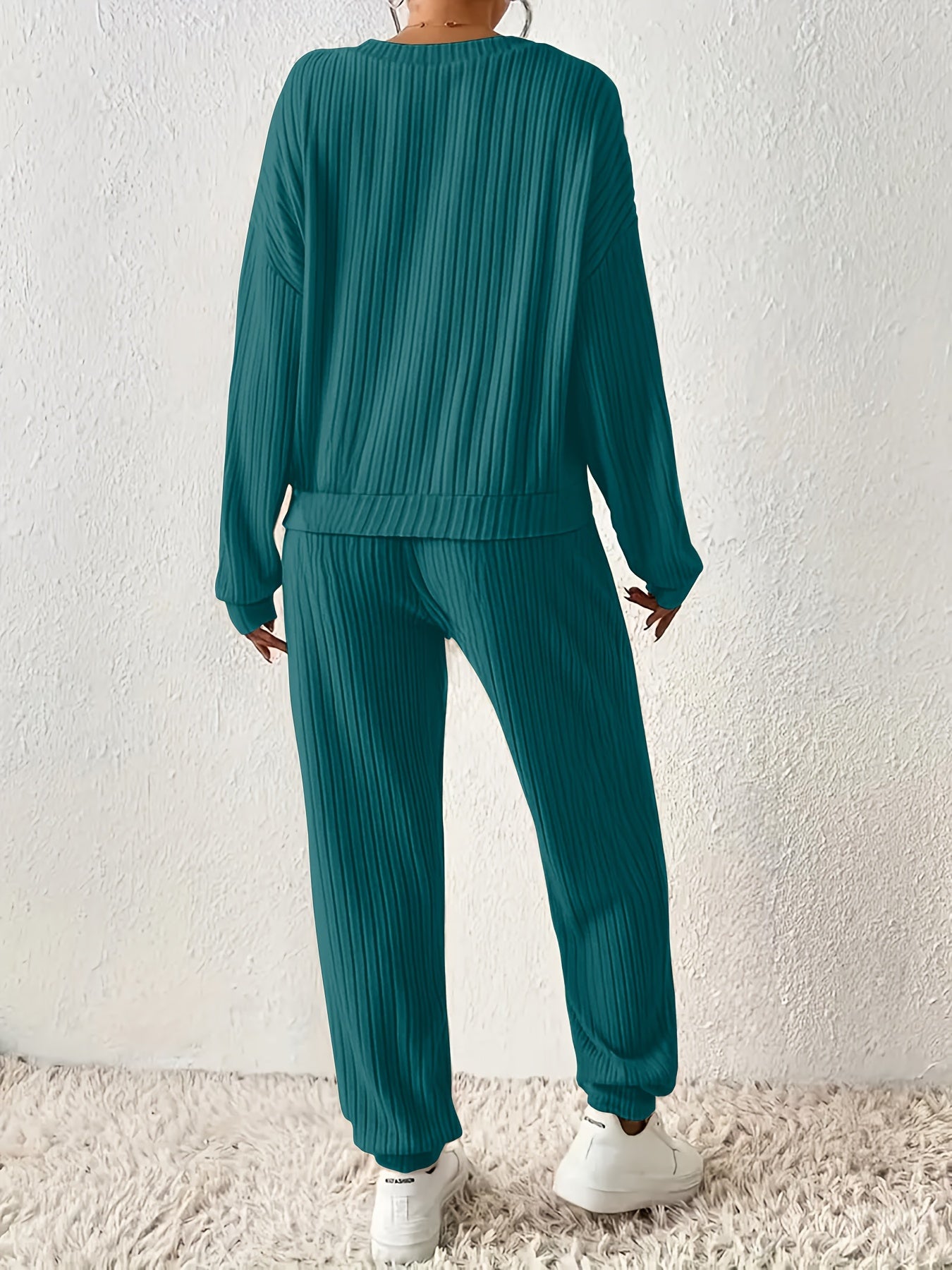 Dames Loungewear Set met V-Hals en Elastische Tailleband met ribbels – Tweedelig