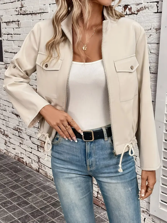 Dames jasje met opstaande kraag en trekkoord – beige