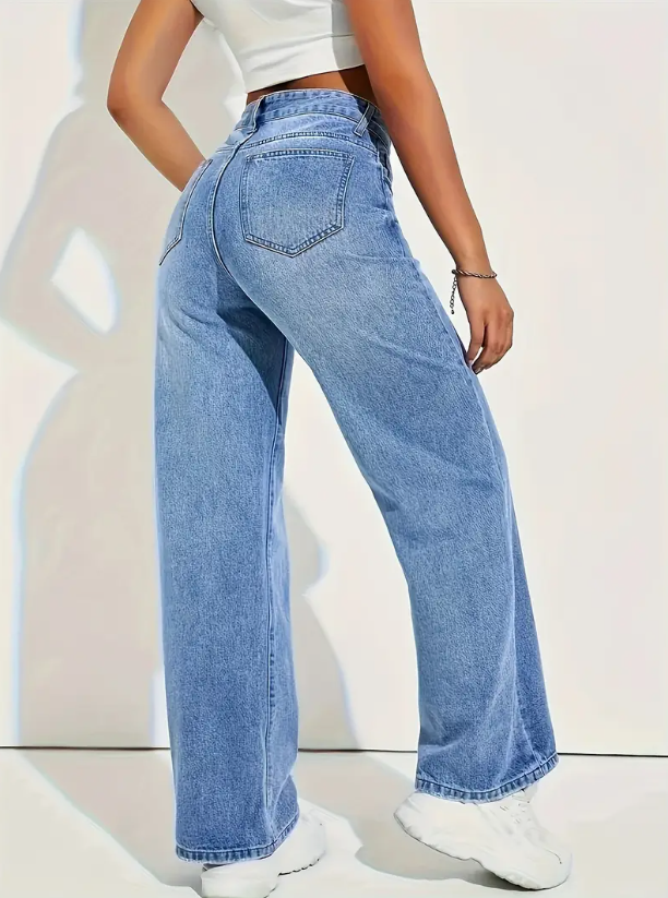 Dames jeans met rechte pijpen en hoge taille – blauw